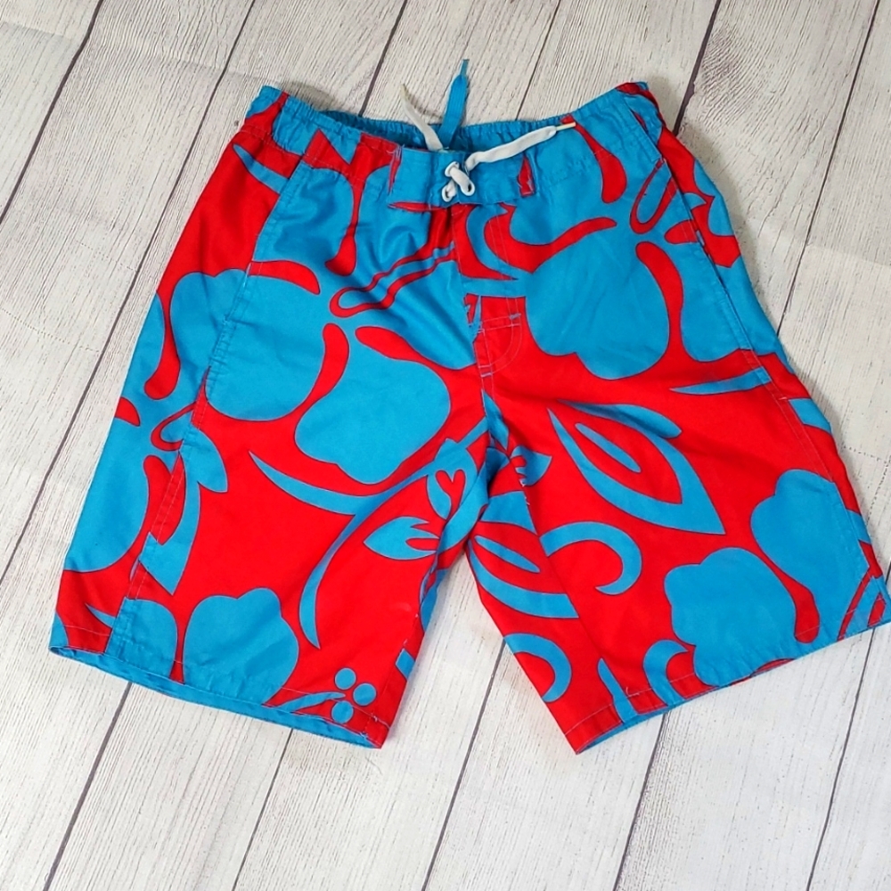 Boys Swim trunks, front pockets on each side, floral design
